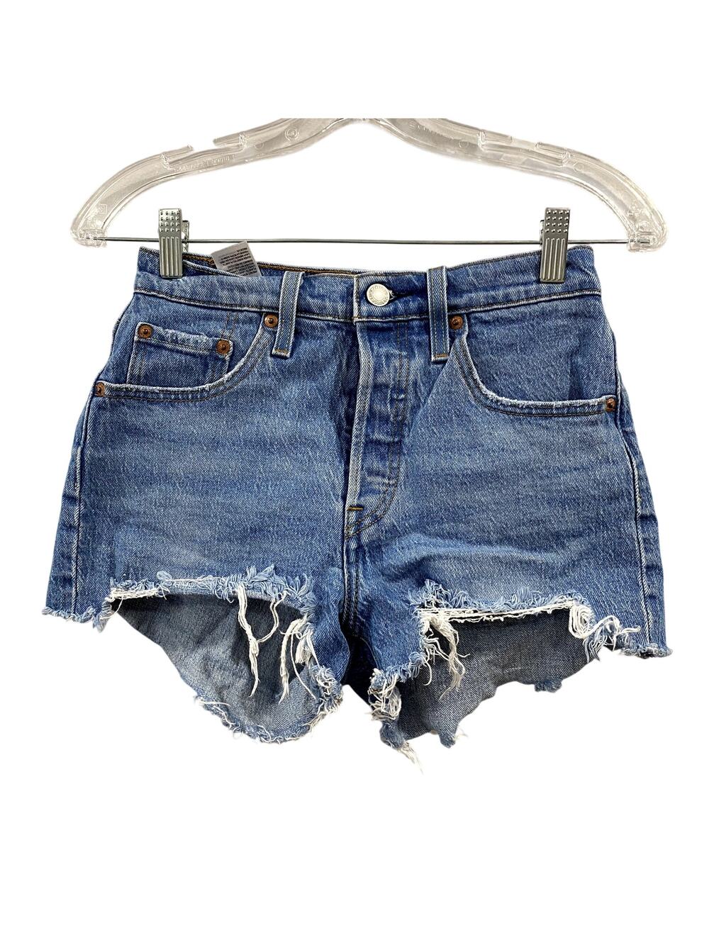 Levi's 501 Original High Rise Distressed Denim Shorts Cutoff Medium Wash US 0/2